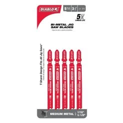 Diablo DJT121AF5 3-3/8″ 21 TPI Bi-Metal T-Shank Jig Saw Blades For Medium Metal 5-Pack