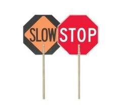 Accuform FSP153 Paddle Sign : 18" Aluminum Stop/Slow Sign With 60" Handle