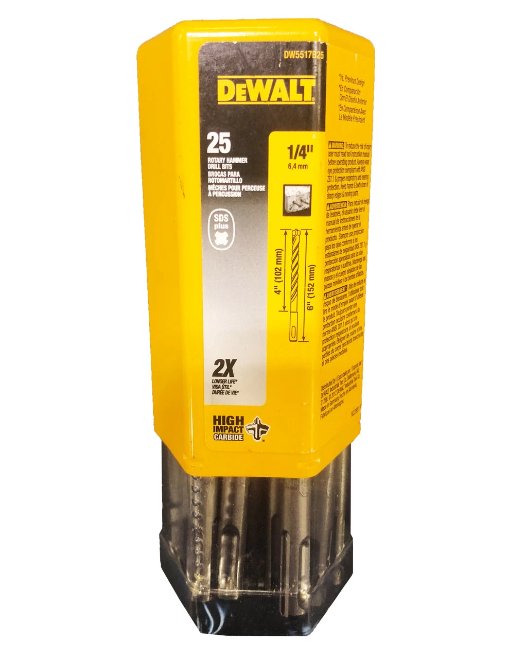 DeWalt DW5517B25 1/4"x4"x6" Solid Rock Carbide SDS+ 25PK