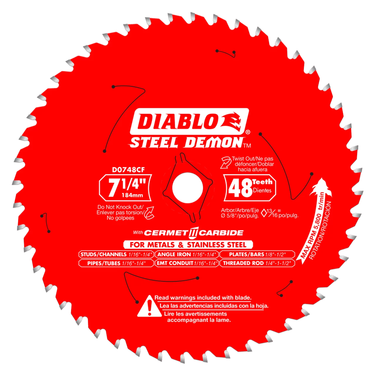 Diablo D0748CFX 7‑1/4 In. X 48 Tooth Cermet Metal And Stainless Steel Cutting Saw Blade