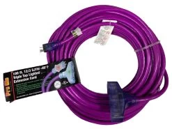 Century Wire D17229100 Pro Glo 12/3 Triple Tap 100 Foot Extension Cord- Purple