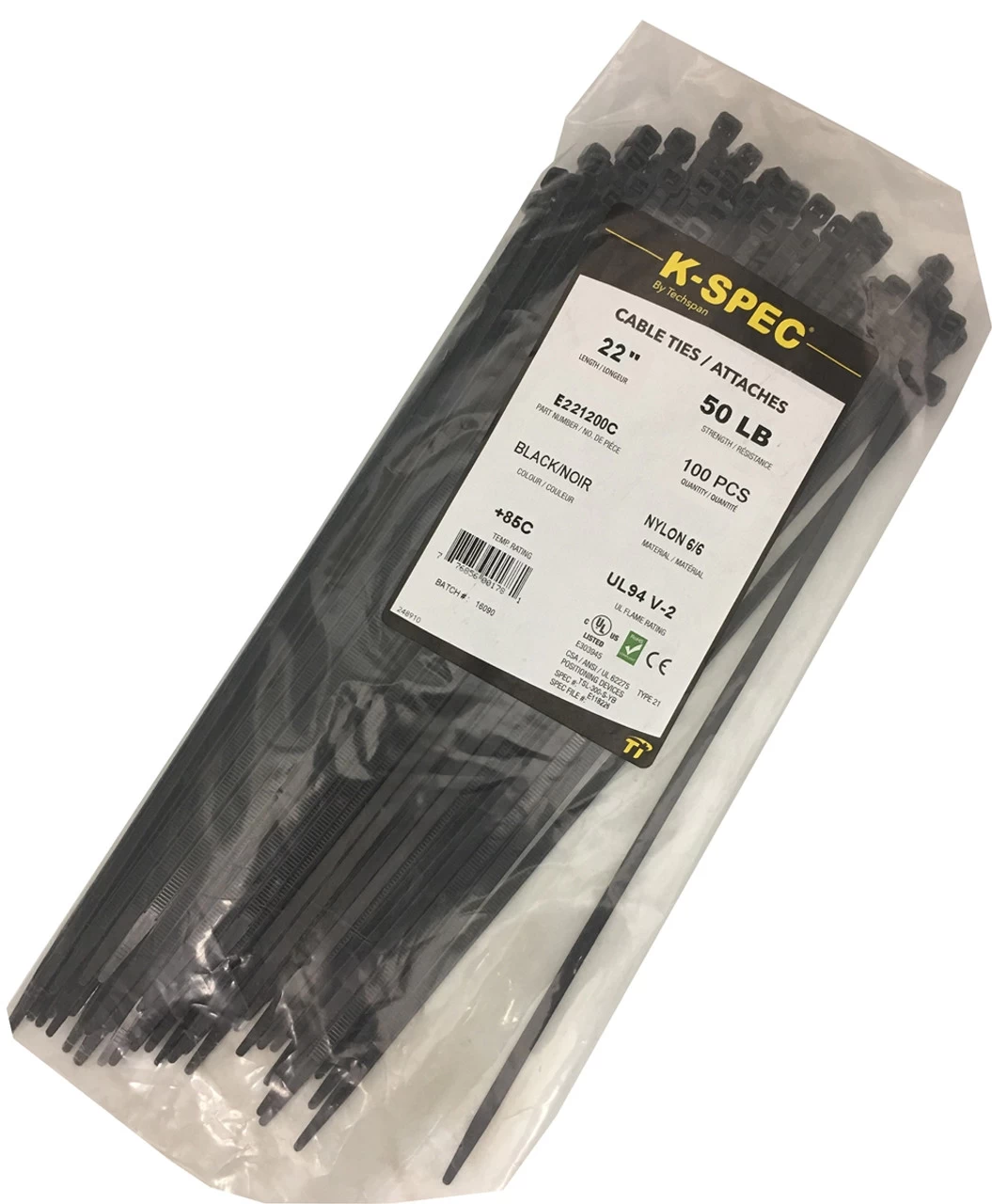 Techspan E221200C Black Standard Cable Tie 22" - Image 2