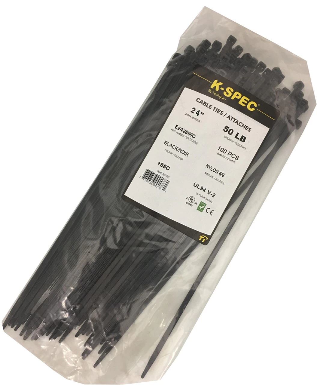 Techspan E242500C Black Standard Cable Tie 24"