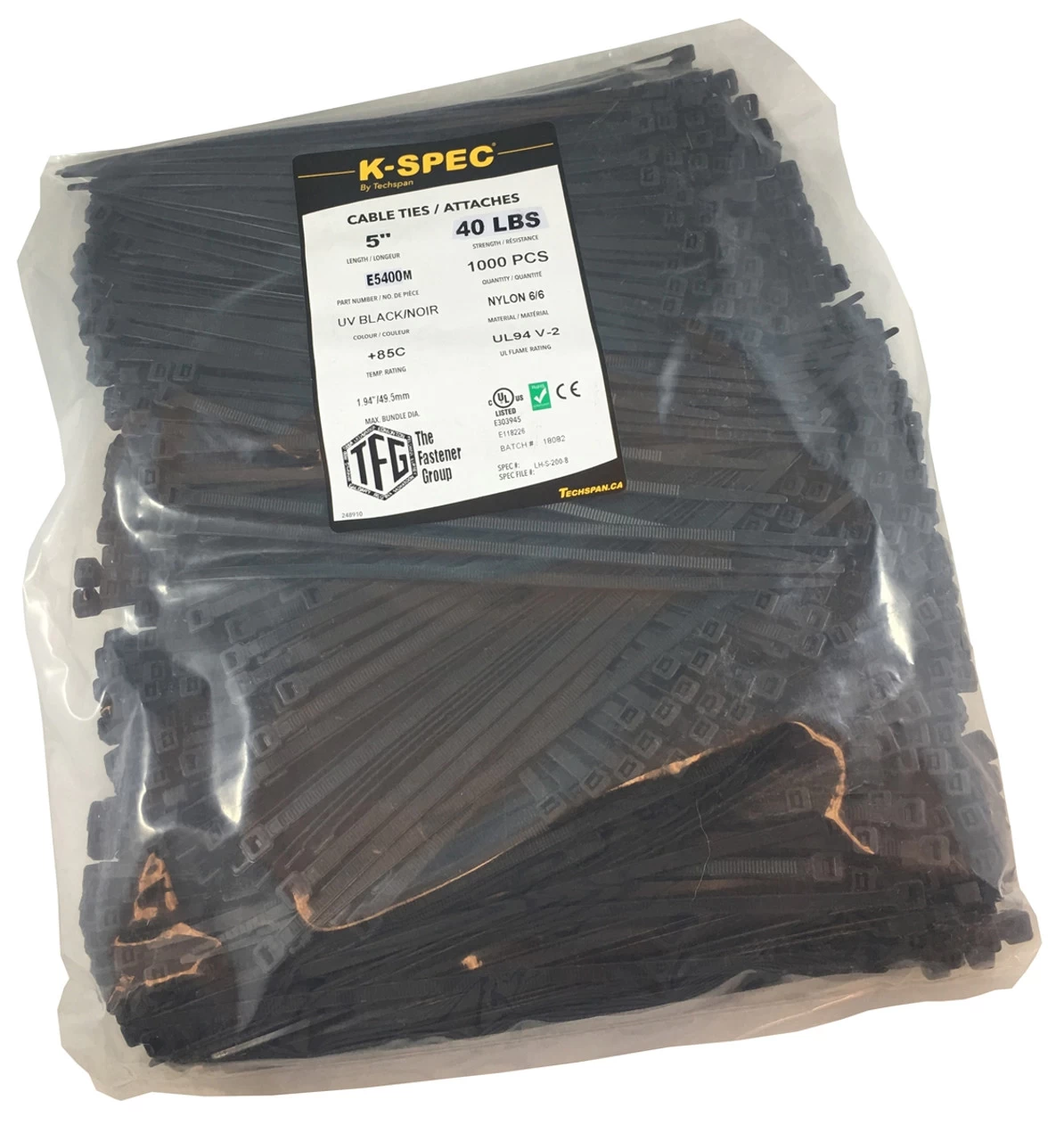 Techspan E5400M Black Standard Cable Tie 5" - Image 2