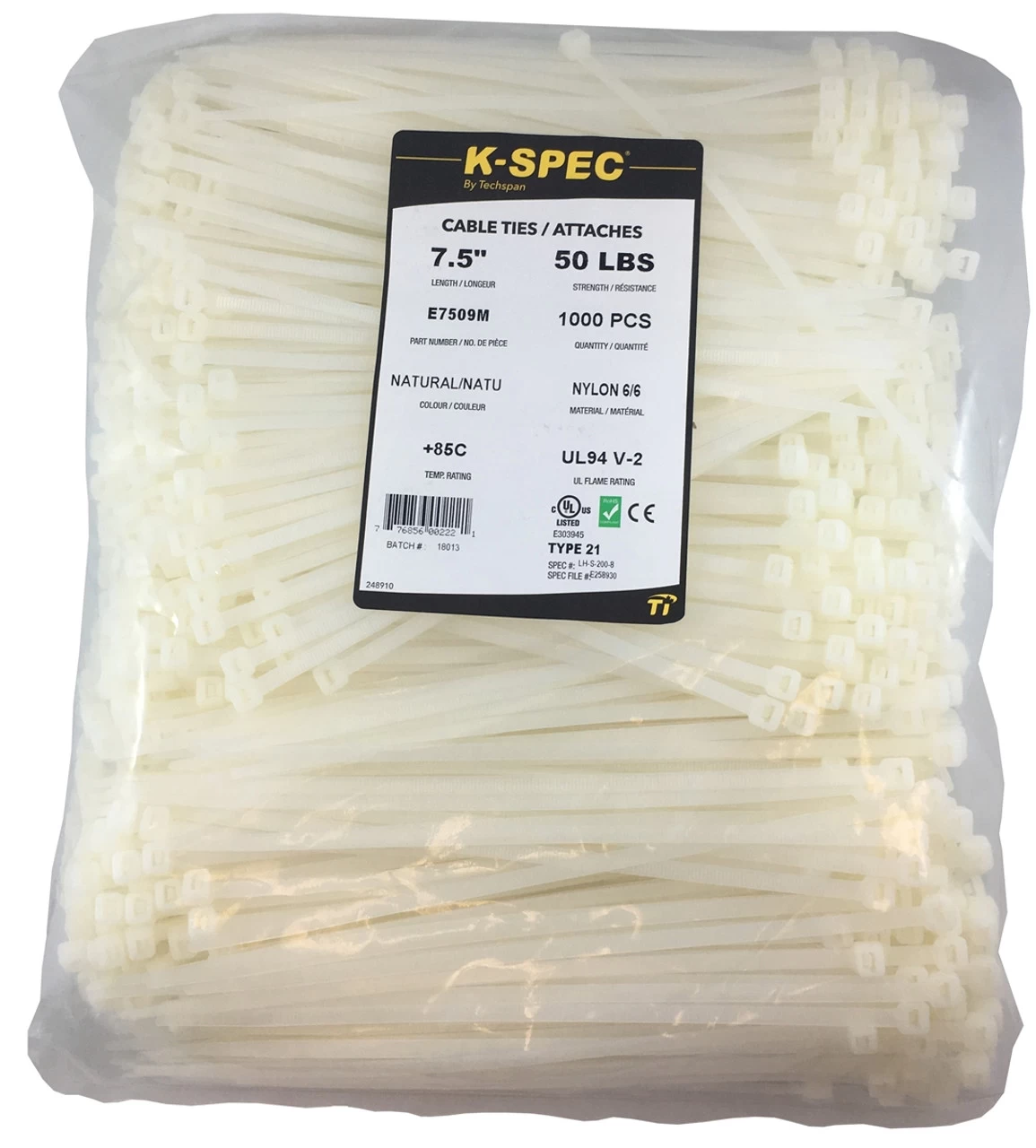 Techspan E7509M Natural Standard Cable Tie 7.5" - Image 2