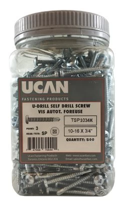 Ucan TSP 1034K U-Drills Zinc Plated TEK Screw #10-16 X 3/4" - Jug