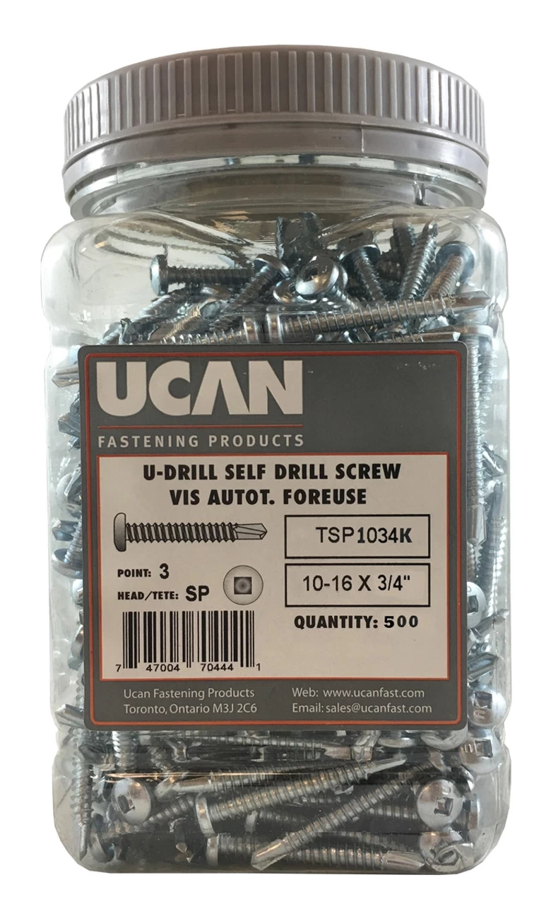 Ucan TSP 1034K U-Drills Zinc Plated TEK Screw #10-16 X 3/4" - Jug