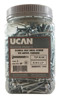 Ucan TSP 812K U-Drills Zinc Plated TEK Screw 8-18 X 1/2"- Jug