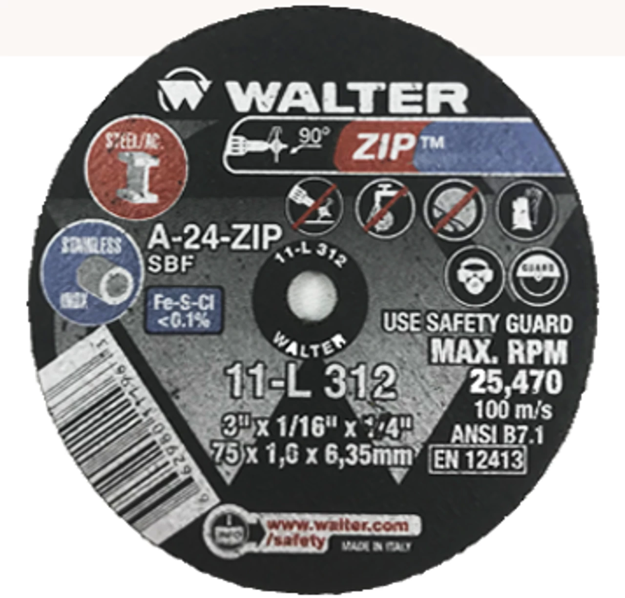 Walter 11-L 312 3" X 1/16" X 1/4" ZIP Cut Off Wheel