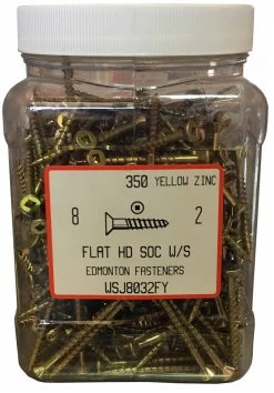 #8 X 2" Flat Head Yellow Zinc Wood Screw - Jug