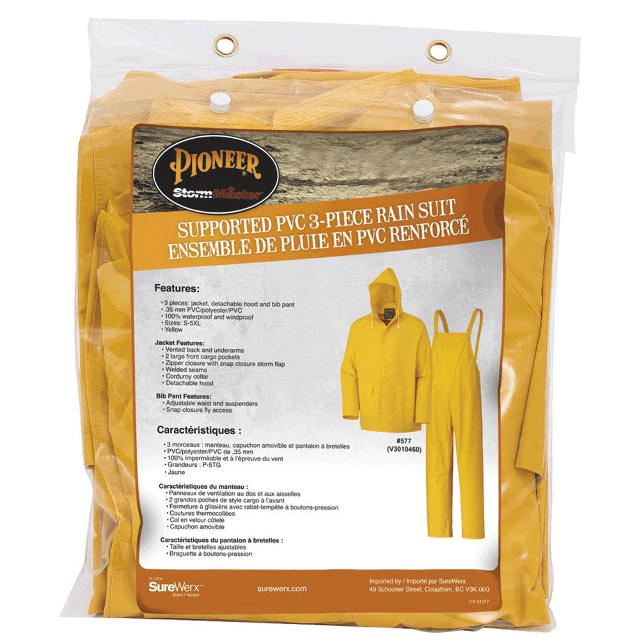 Pioneer V3010461 577B Yellow 3-Piece Rain Suit